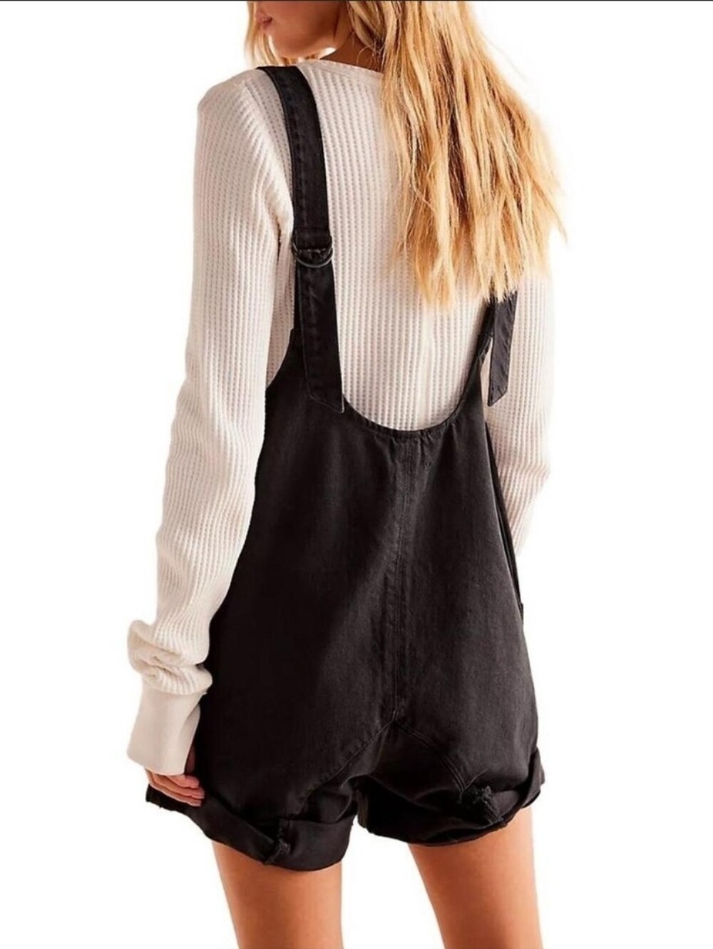 We The Free People High Roller Shortalls Overalls Shorts Black Gray Large - Picture 2 of 9